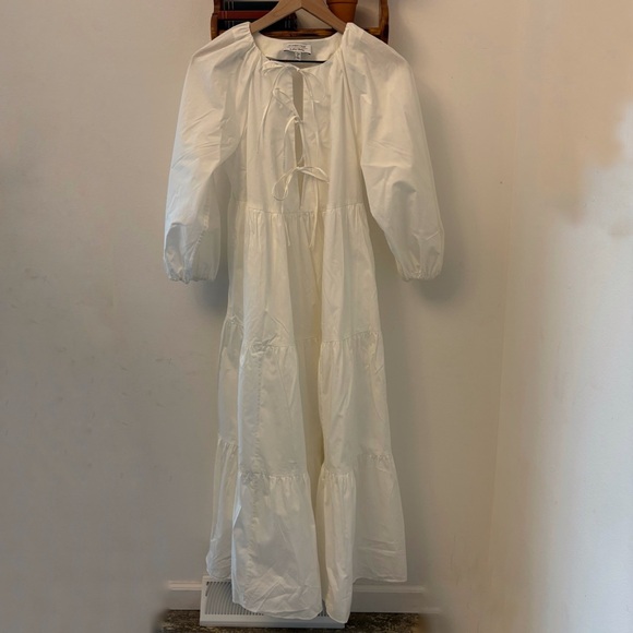& Other Stories Los Angeles Atelier White Cotton Tie Maxi Dress Long Sleeve XS - Picture 2 of 9